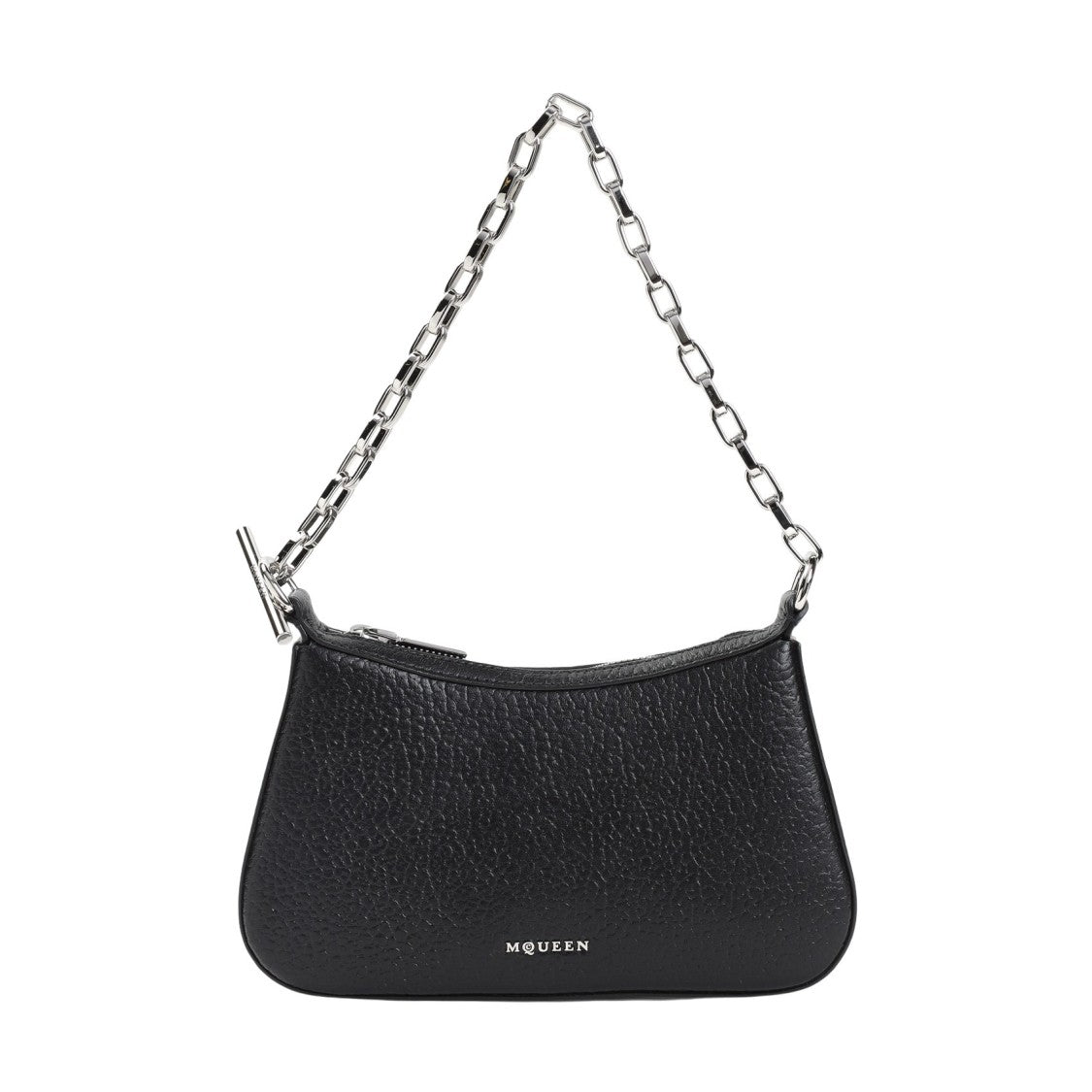 Alexander Mcqueen Curved Black Leather Shoulder Bag