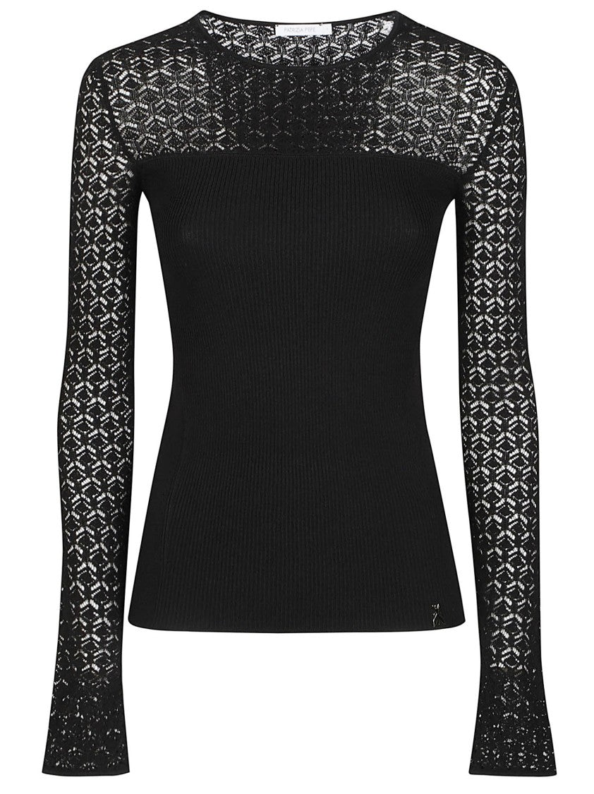 Patrizia Pepe Long Sleeve Round Neck Fitted Viscose-Blend Sweater