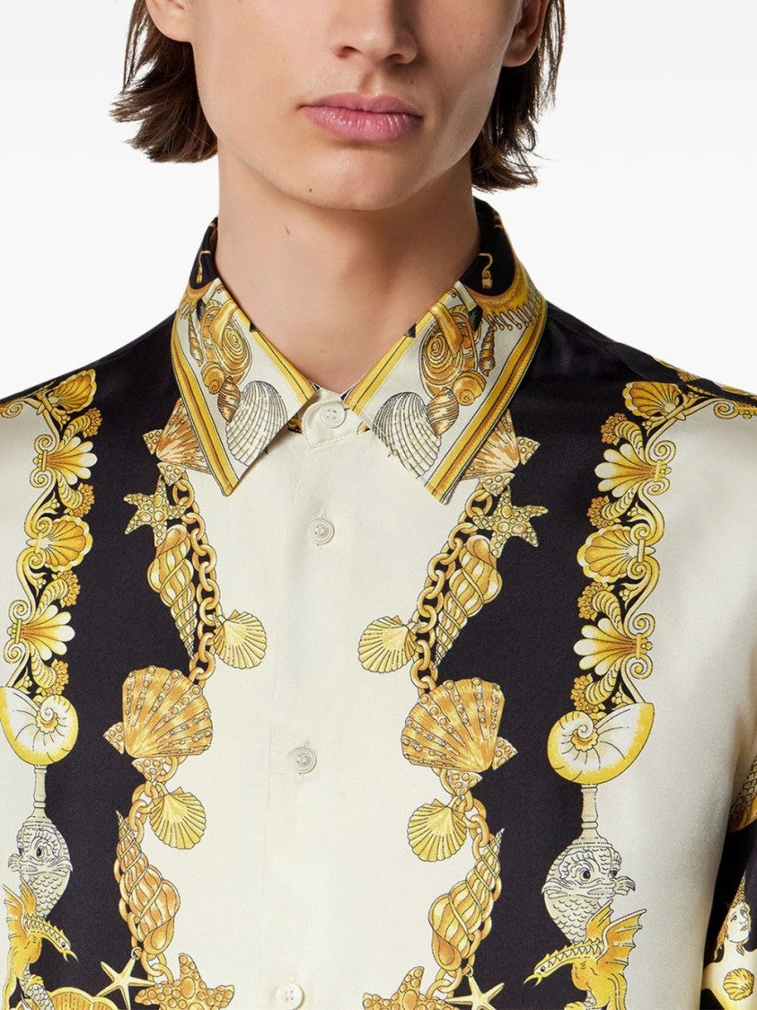 Versace Ivory And Black Silk Shirt