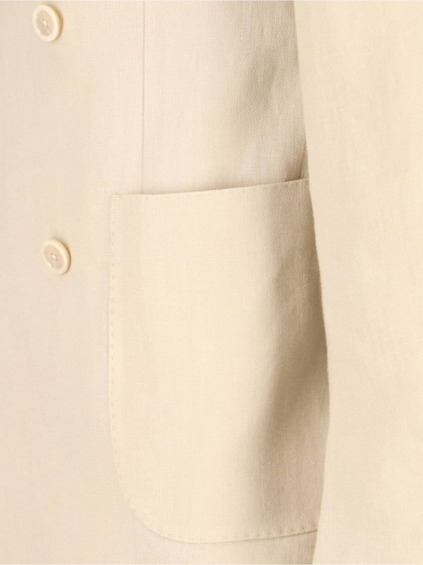 Lardini Cream Tailored Double-Breasted Linen Suit