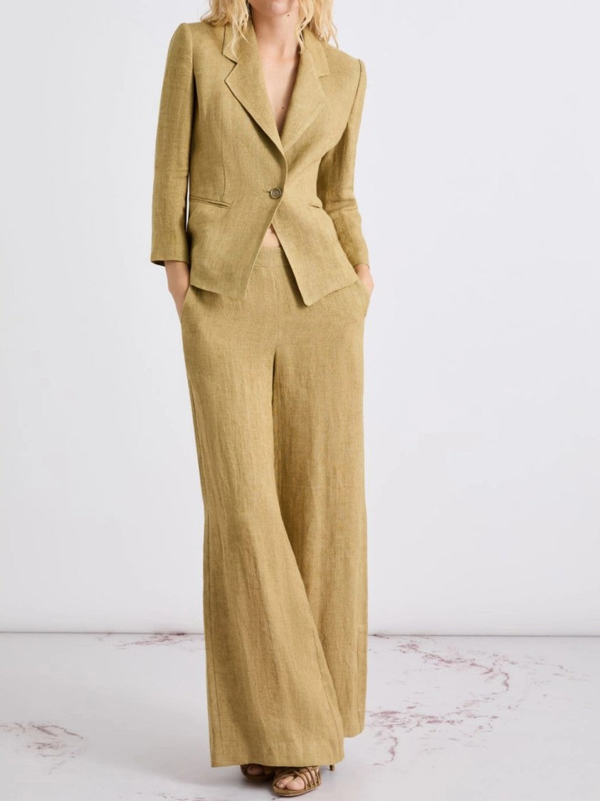 Marella Neutral Mllottelia Wide-Leg High Linen Pants
