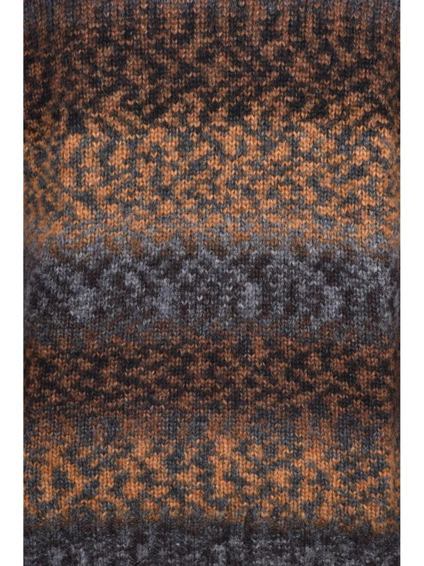 Kangra Textured Knit Crewneck Sweater In Warm Gray And Brown Tones