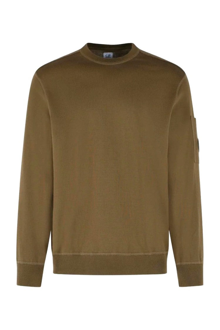 C.P. Company Olive Brown Lens Detail Crew-Neck Cotton Sweatshirt