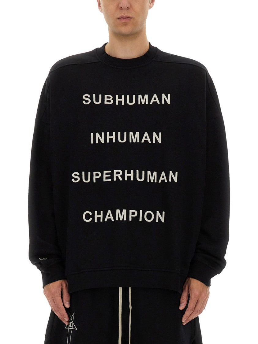 Champion X Rick Owens Oversized Black Sweatshirt With Graphic Design