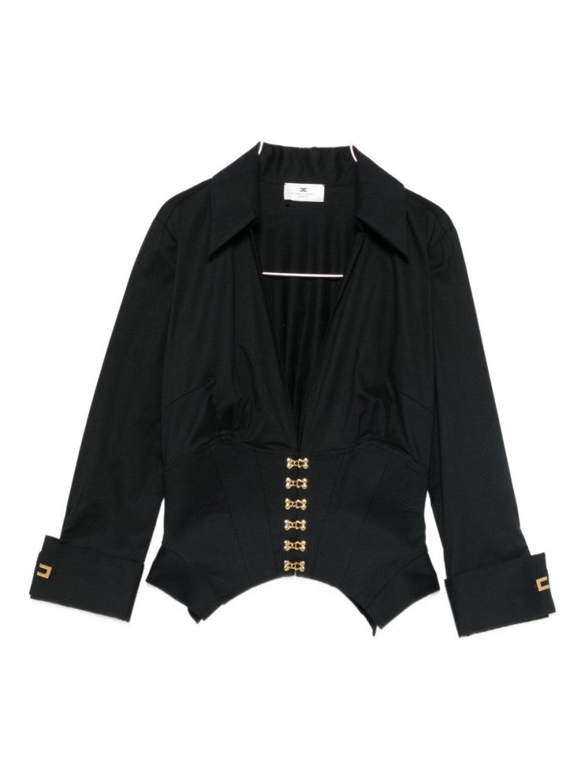 Elisabetta Franchi Fitted Black Shirt With Deep V-Neckline
