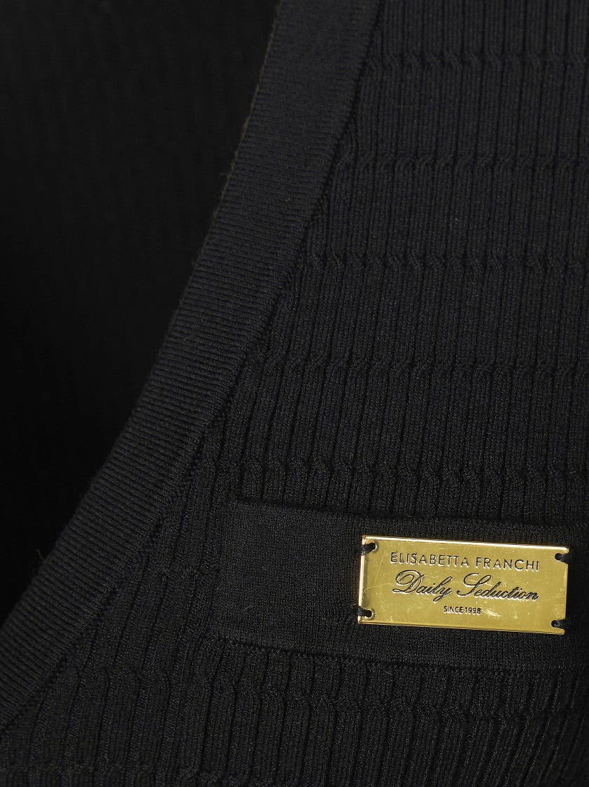 Elisabetta Franchi Knee-Length Fitted Knit Dress With V-Neck