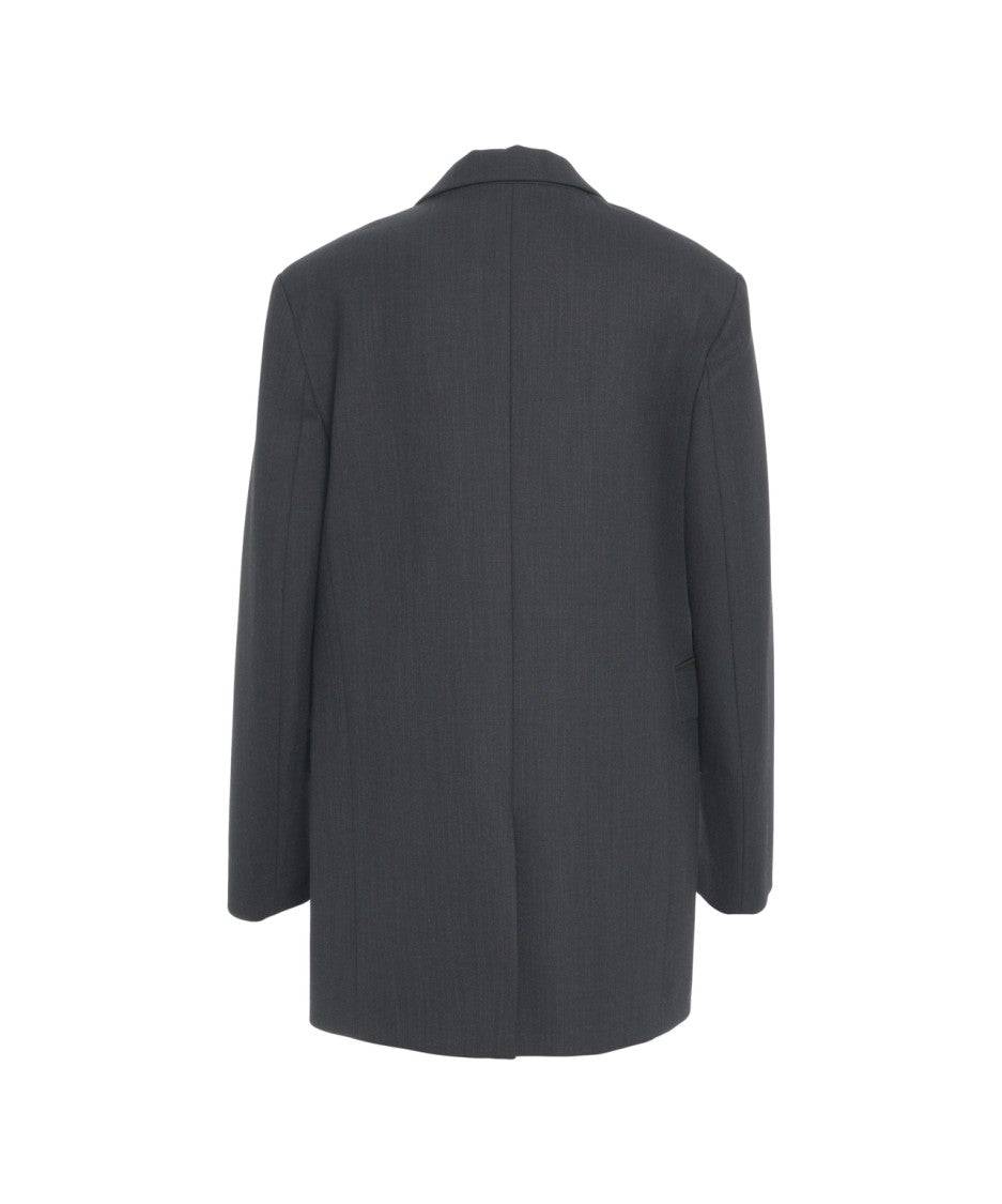 Ottod'ame Textured Oversized Blazer With Classic Notch Collar And Flap Pockets