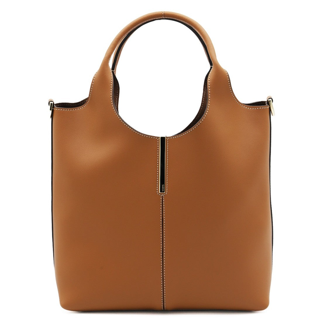 Tod's Structured Brown Leather Tote With Adjustable Shoulder Strap