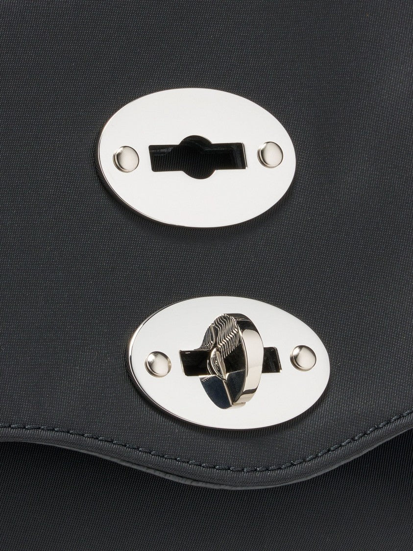 Zanellato Black Silver Turn-Lock Fabric Shoulder Bag