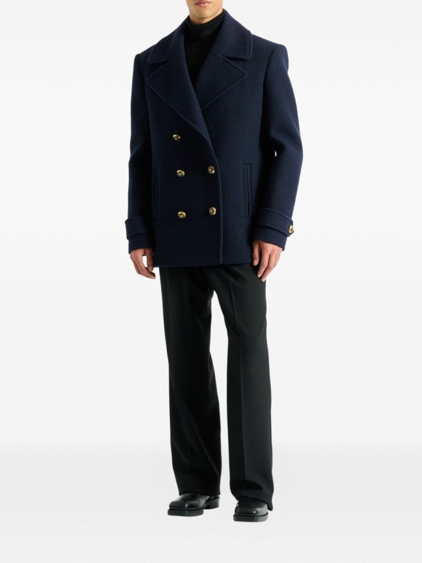 Balmain Boxy Double-Breasted Peacoat With Gold-Tone Details