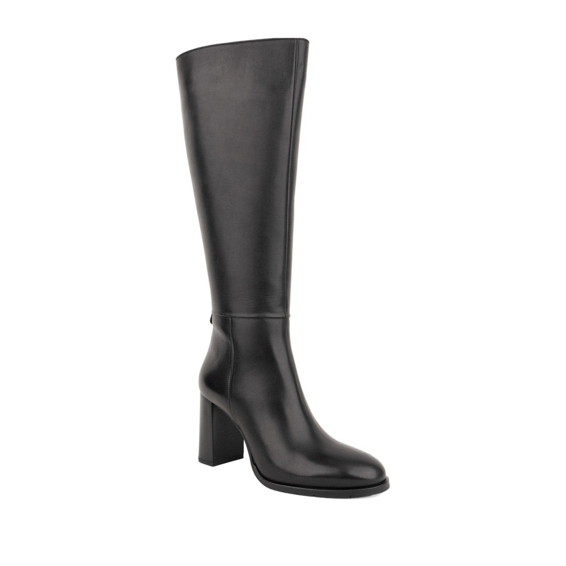 Sergio Moretti Black Polished Leather Side Zipper Block Heel Boots
