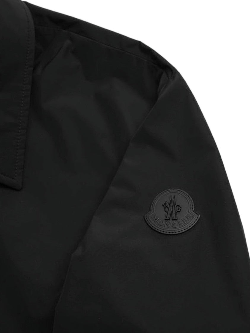Moncler Minimalist Black Poly Jacket With Front Zipper And Logo Detail