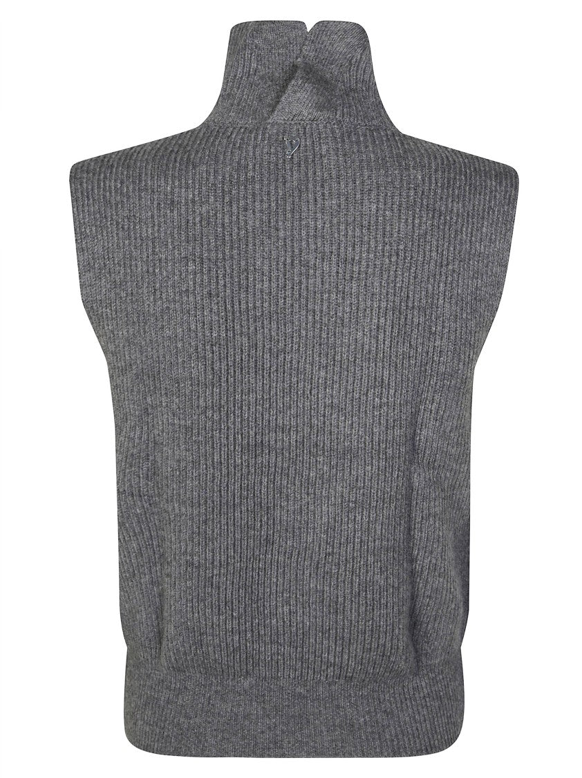 Dondup Fitted Sleeveless Knit Top With High Mock Neck