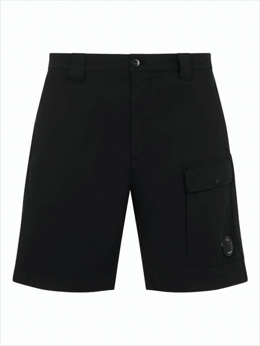 C.P. Company Tailored Black Shorts With Circular Lens Detail