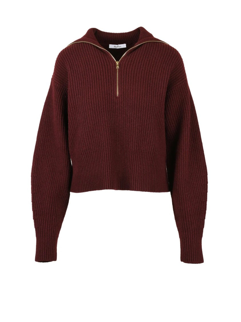 Max Mara Cropped Ribbed Knit Sweater With Half-Zip Neckline