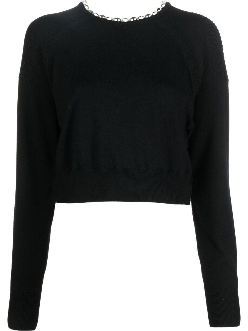 Paco Rabanne Cropped Black Pullover Sweater With Chain Detail