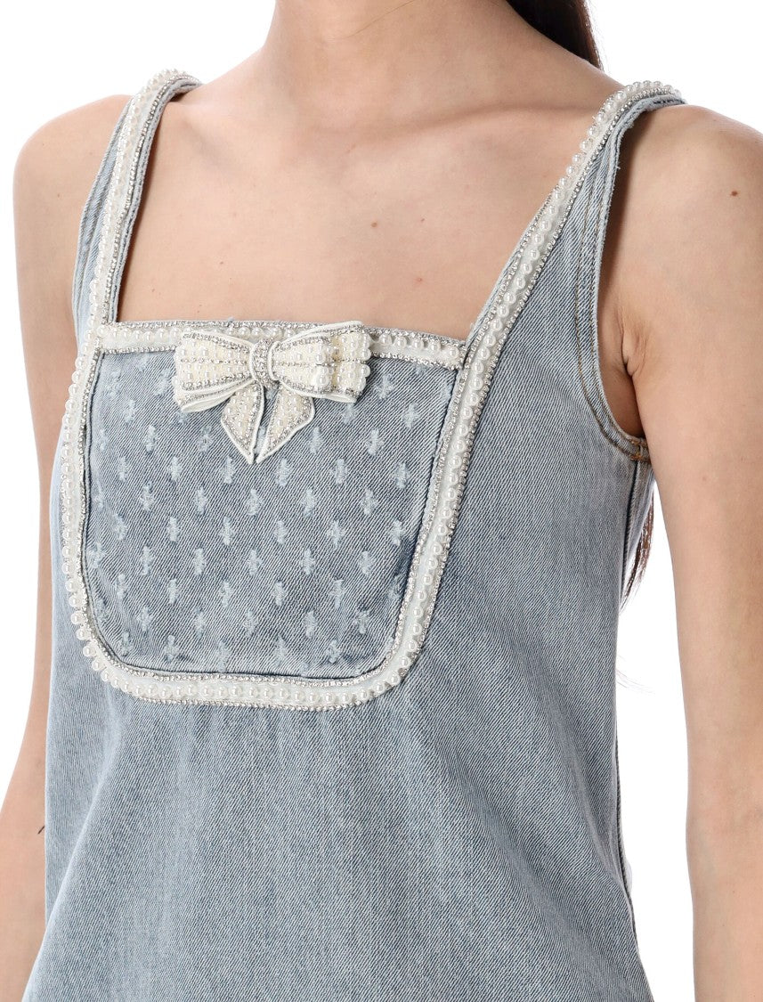 Self-Portrait Denim Bow Mini Dress