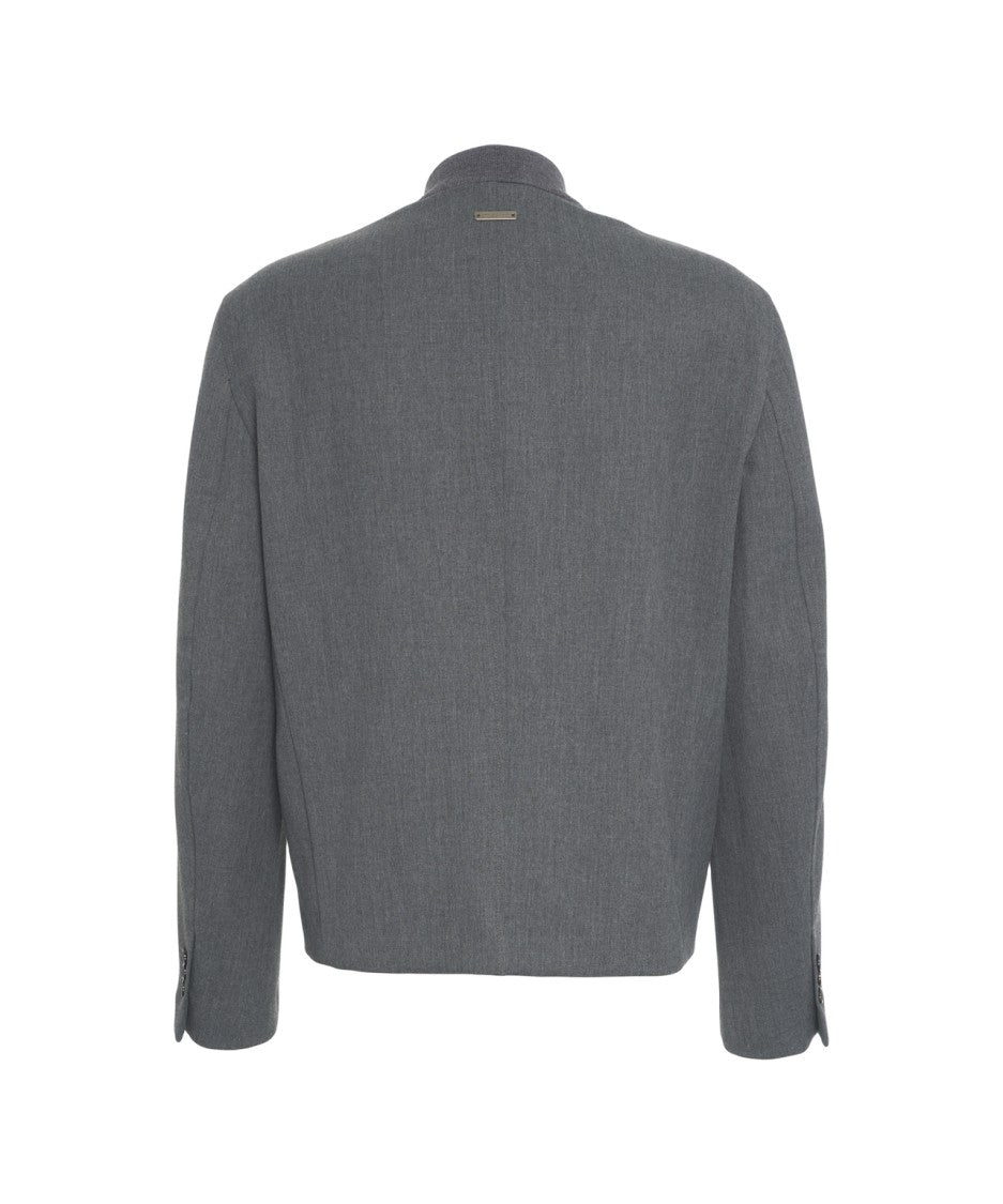 Paolo Pecora Minimalist Grey Blouson With Ribbed Collar And Zipper Closure