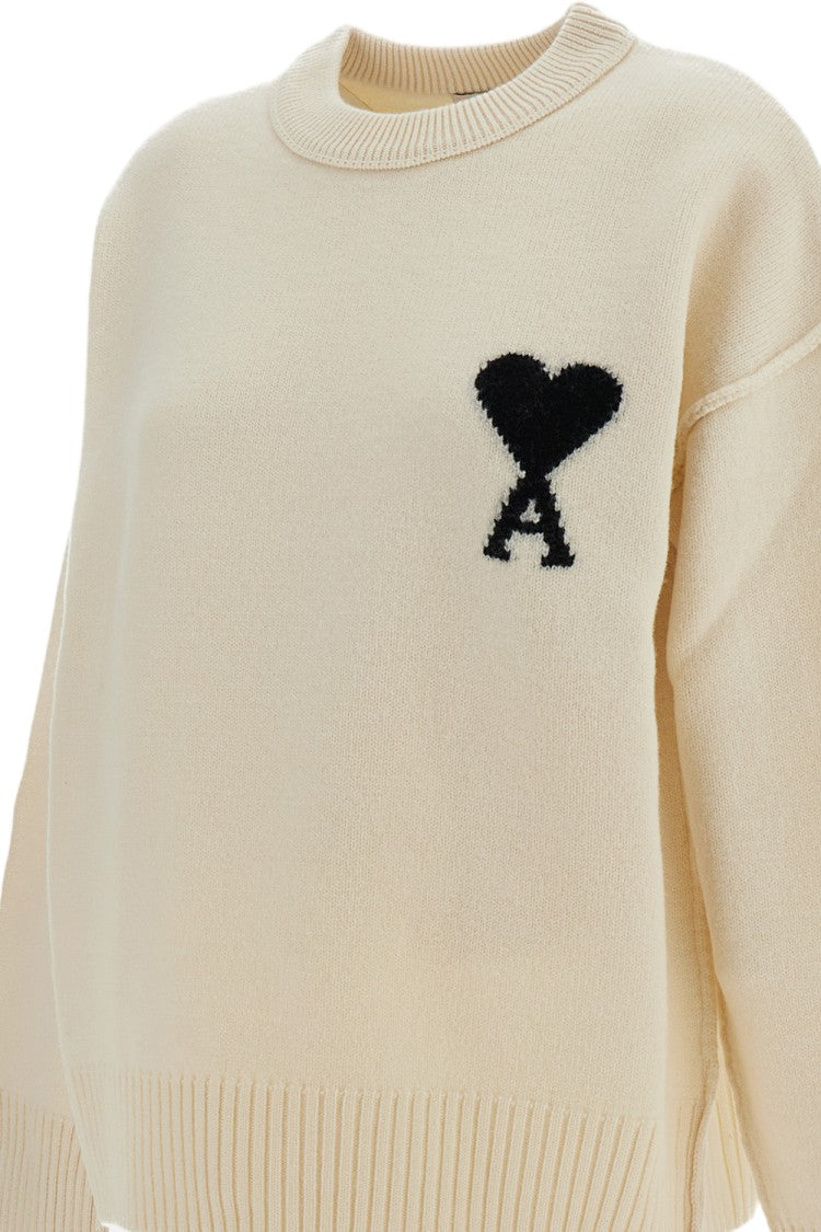 Ami Paris Crewneck Sweater With Signature Ami De Coeur Intarsia