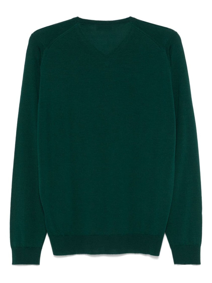 John Smedley Forest Green V-Neck Merino Sweater