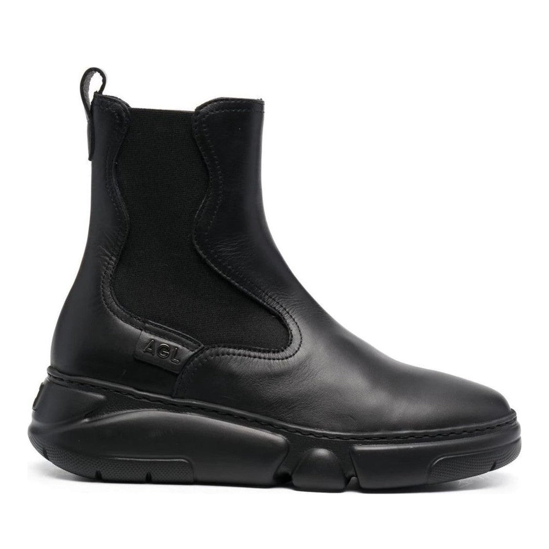 Agl Black Patty Leather Elastic Panel Wedge Boots