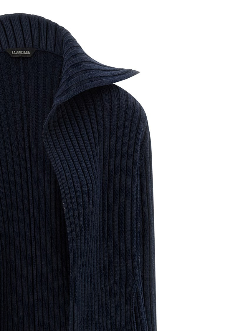 Balenciaga Maxi Cardigan With Shawl Collar And Ribbed Texture