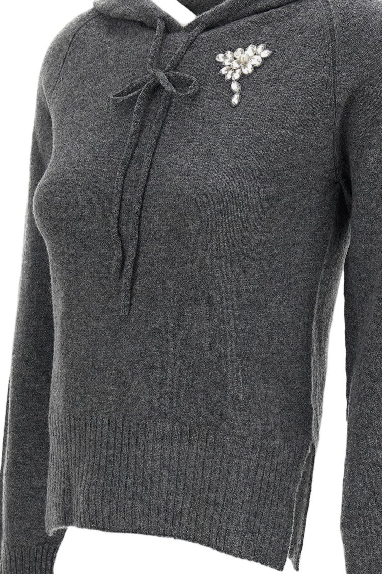 Simone Rocha Cashmere Hoodie With Pearl And Crystal Embroidery
