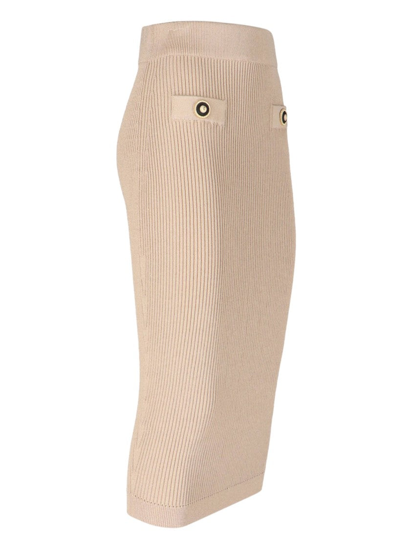 Balmain Knit' Midi Skirt – Beige