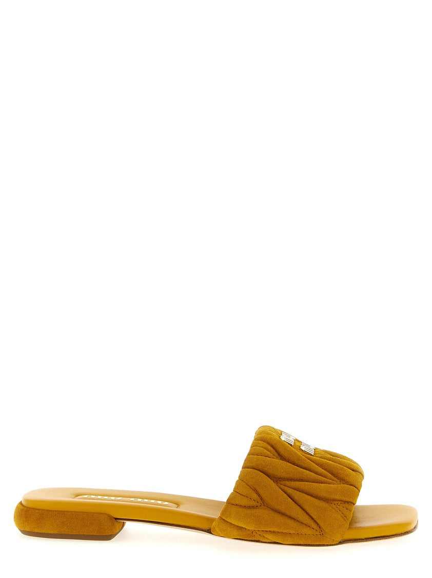 Miu Miu Matelassé Suede Slides
