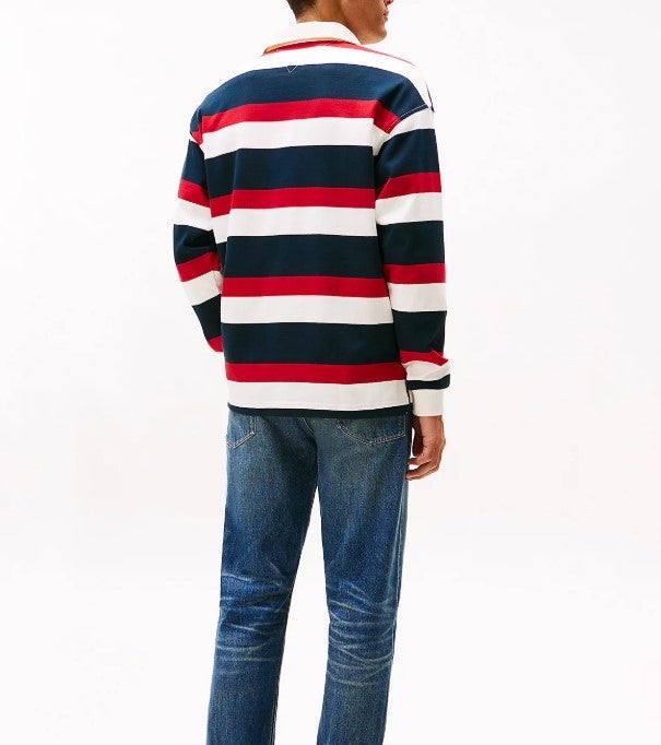 Tommy Hilfiger Crest Striped Rugby Shirt With Classic Collar And Iconic Branding