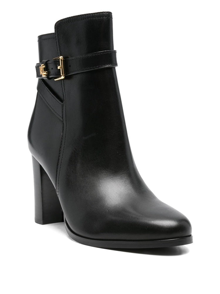Lauren Ralph Lauren Black Decorative Strap Leather Ankle Boots