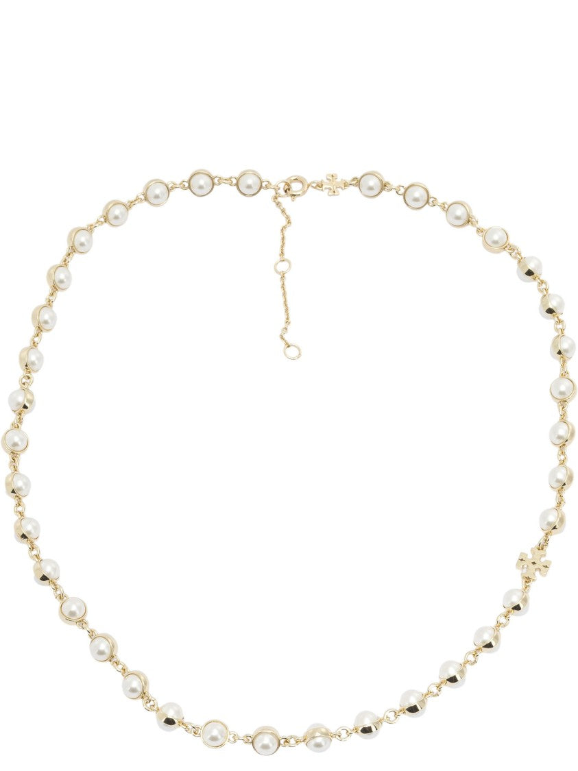Tory Burch Delicate Necklace With Resin Pearls And Cubic Zirconia Accents