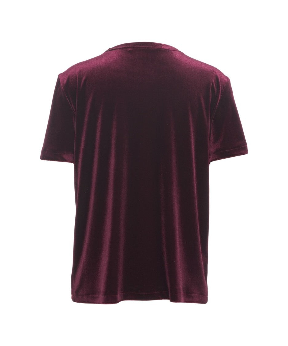 Gender Burgundy Velvet T-Shirt With Classic Round Neckline