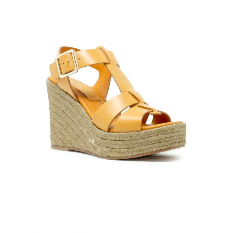 Paloma Barceló Ochre Leather Alison Wedge Sandals