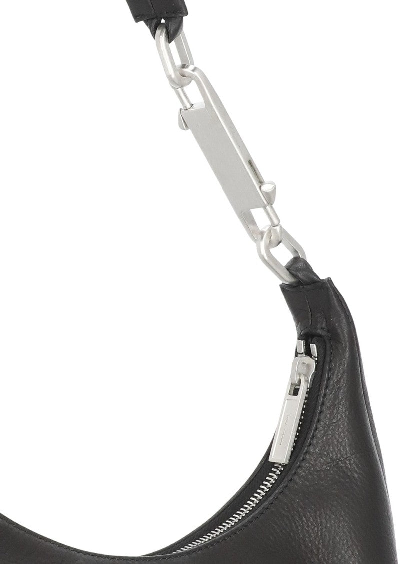 Rick Owens Minimalist Black Leather Bag With Silver Carabiner And Internal Pocket