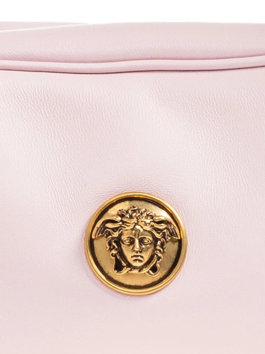 Versace Structured Pink Lambskin Shoulder Bag With Gold Accents