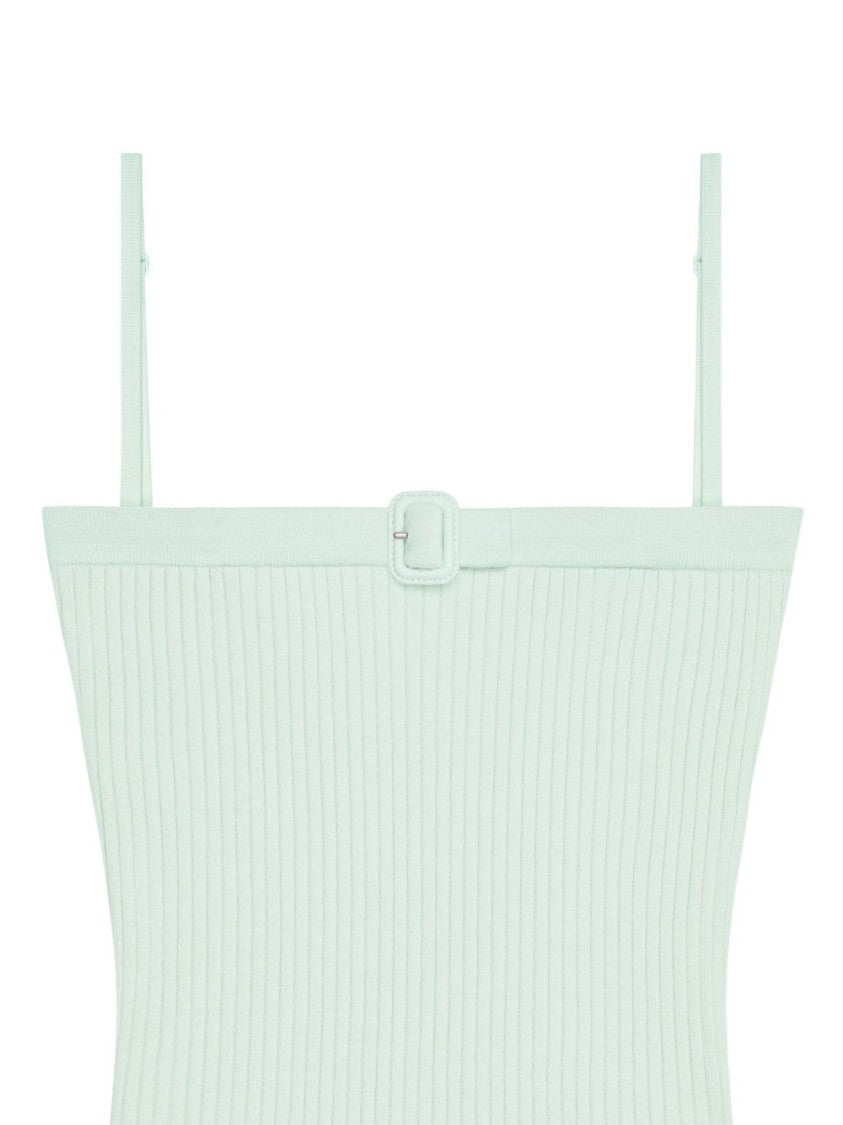 Courrèges Ribbed Knit Top With Square Neckline And Buckle Detail