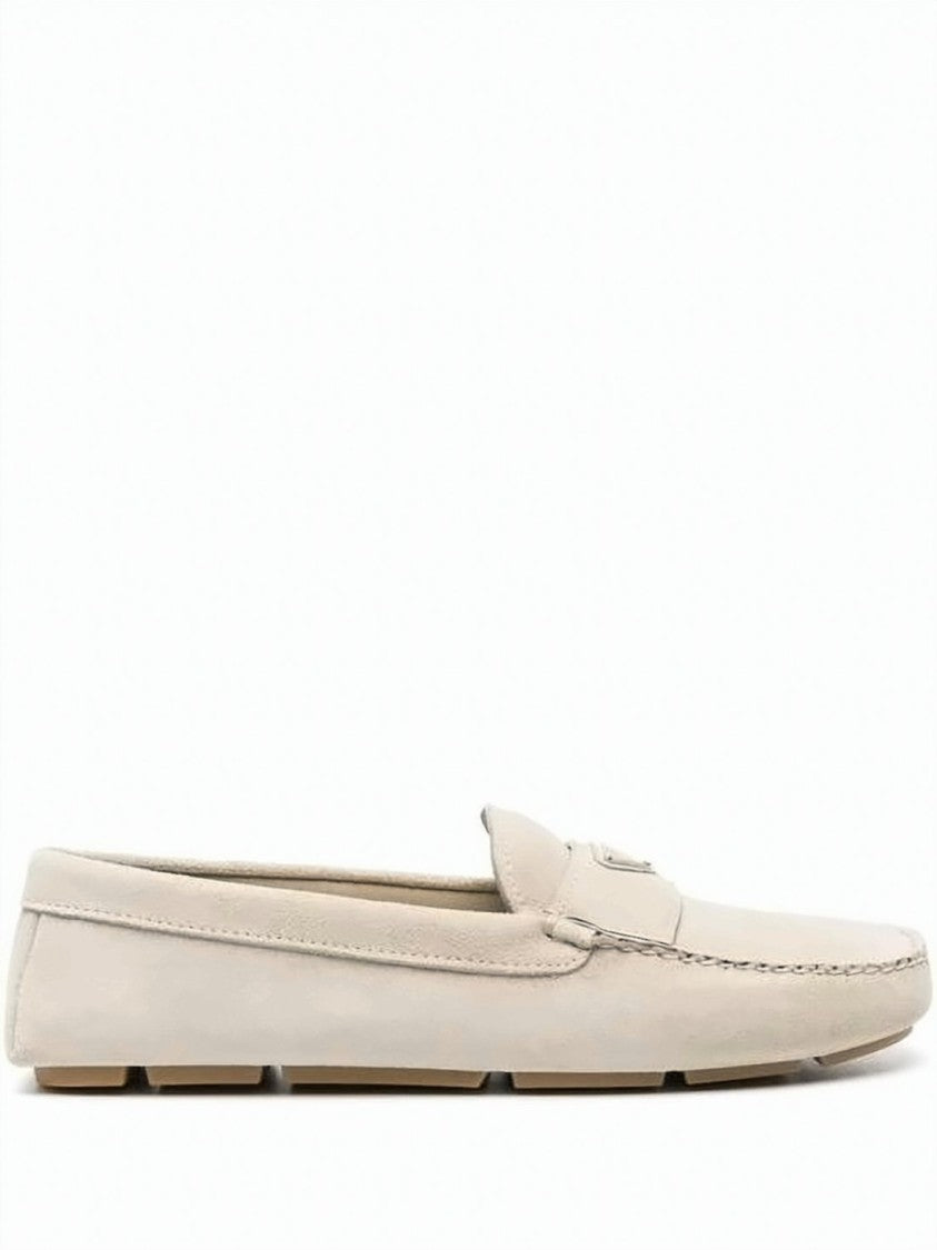 Prada Suede Loafer With Minimalist Silhouette And Rubber Sole