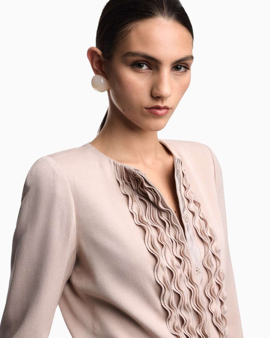 Emporio Armani Textured Weave Fabric Ruffled Fitted Jacket