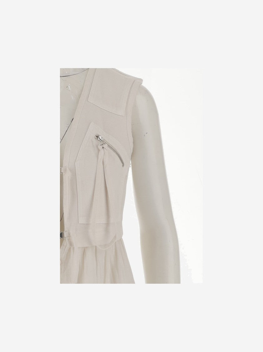 Pinko Sleeveless Cotton Dress With Flounced Skirt And Buckle Closure