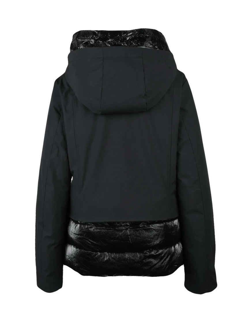 Bomboogie Fitted Short Black Wool Coat With Padded Texture