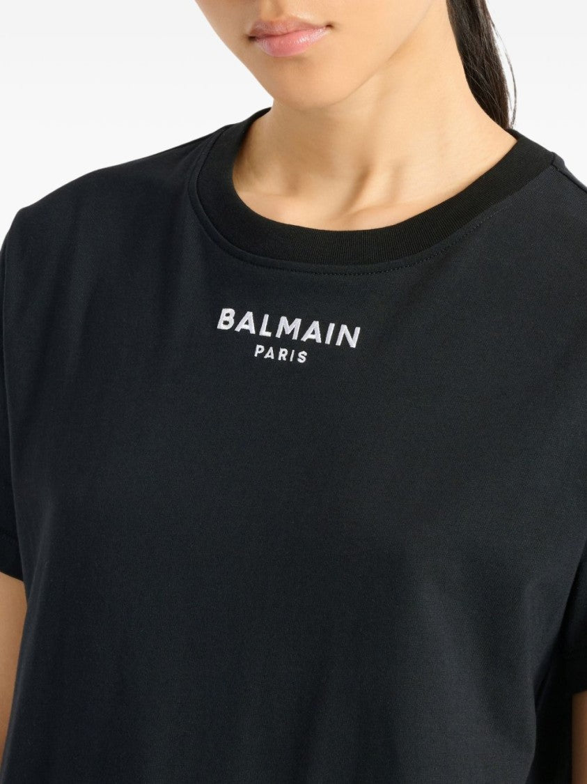 Balmain Black Embroidered Signature Logo T-Shirt