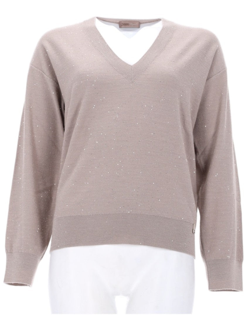 Herno V-Neck Knit Sweater With Subtle Speckled Pattern