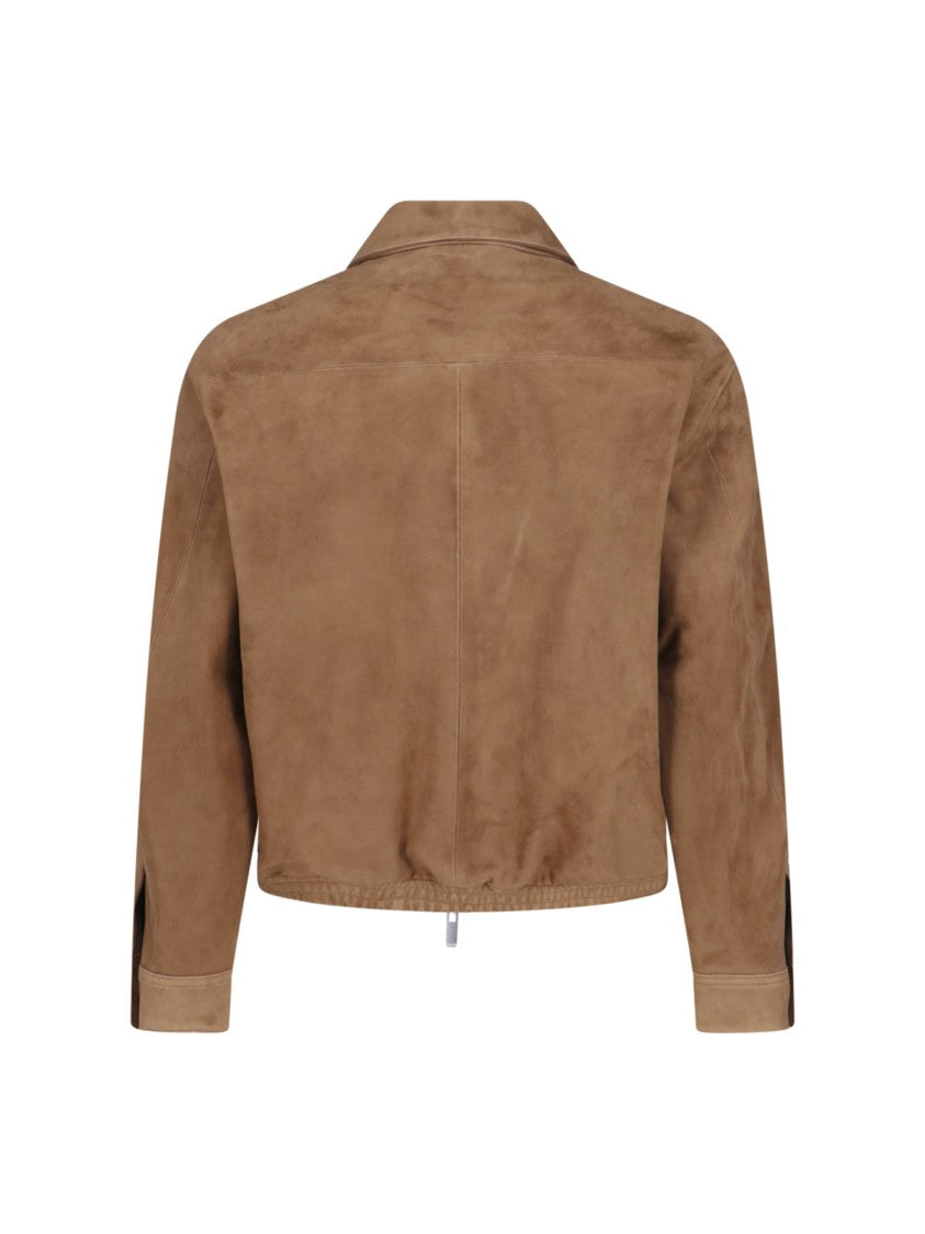 Tonywack Suede Blouson With Classic Collar And Zippered Pockets