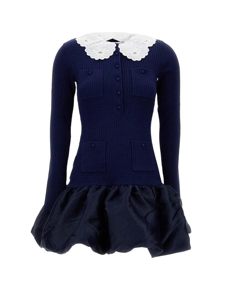 Self-Portrait Fitted Balloon Mini Dress With Lace Collar