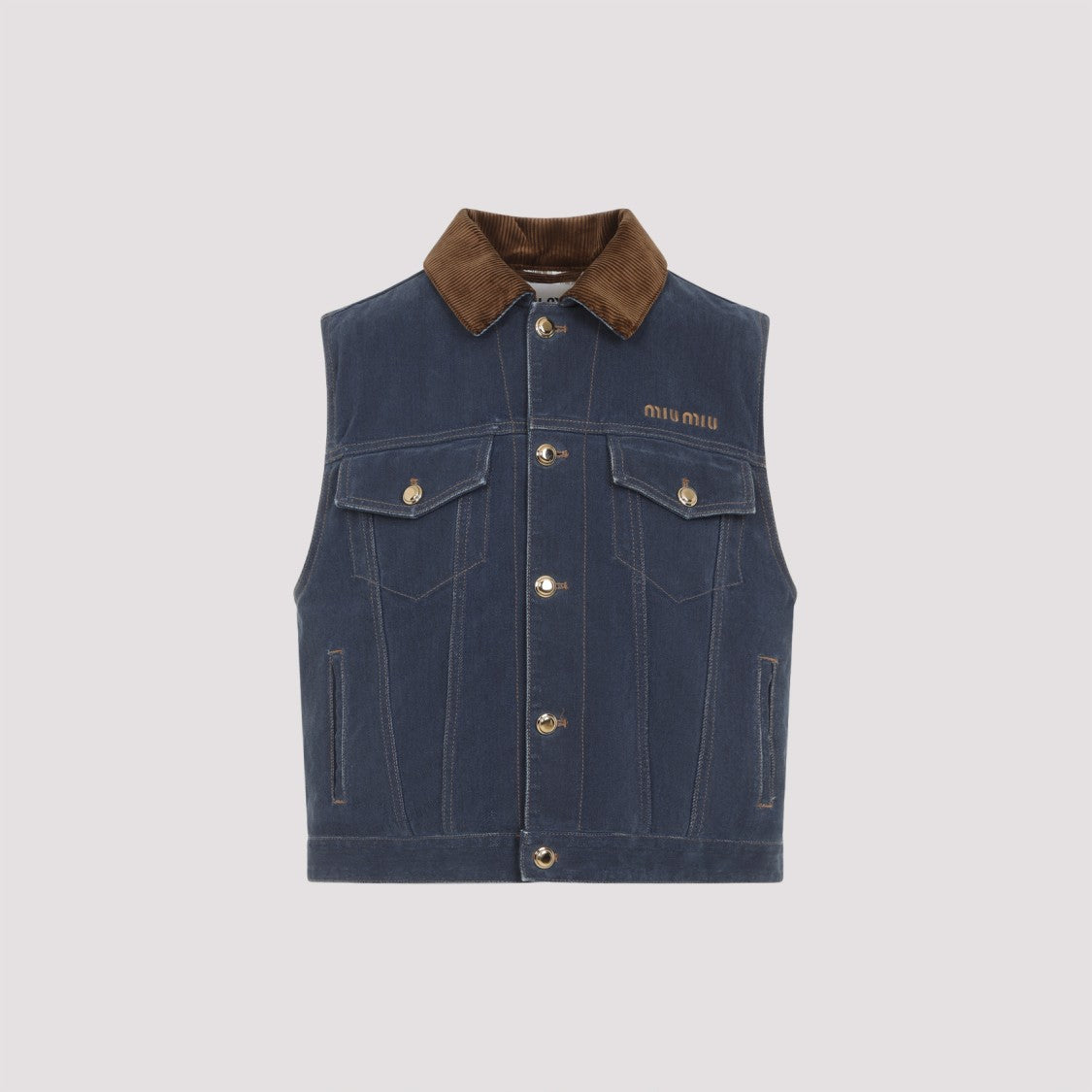 Miu Miu Tailored Denim Vest With Contrasting Corduroy Collar