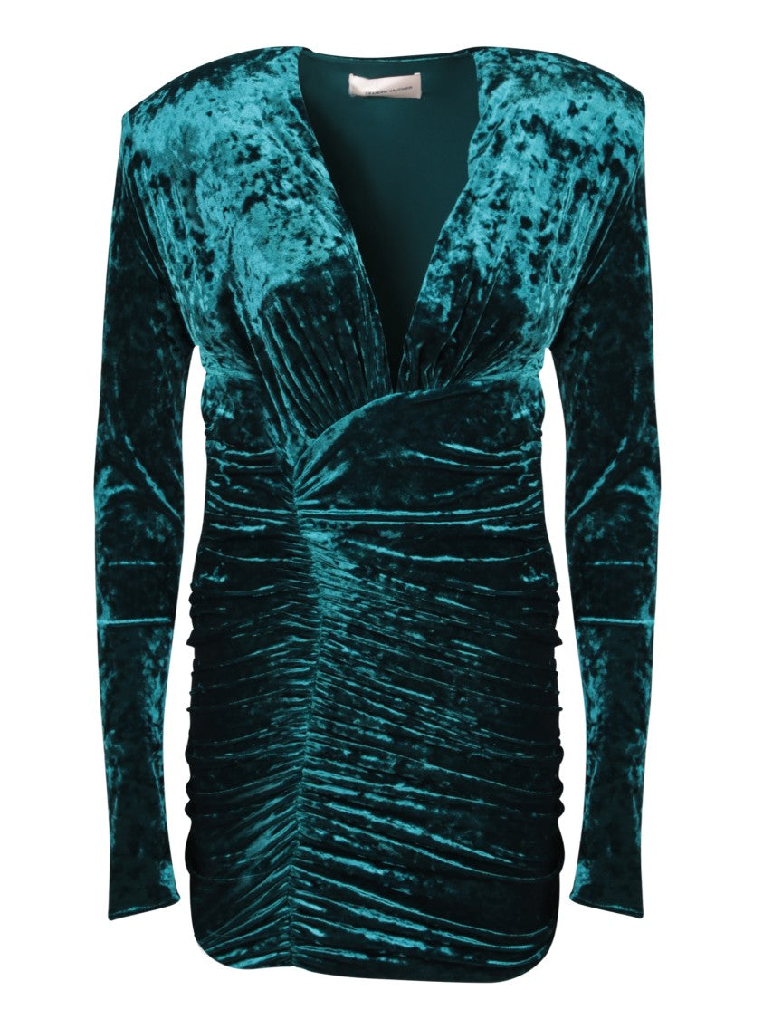 Alexandre Vauthier Velvet Ruched Dress With Long Sleeves And Sophisticated Silhouette