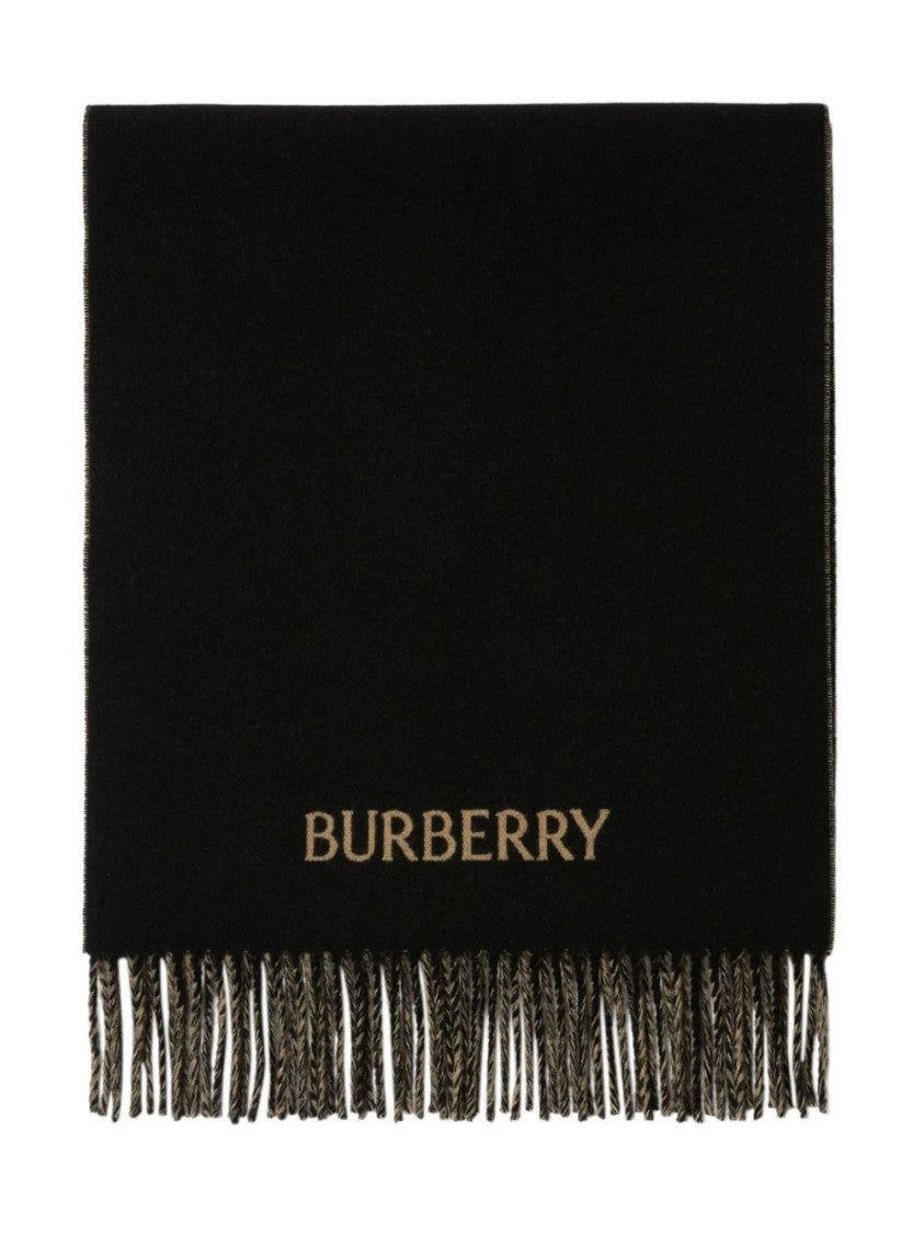 Burberry Check Print Cashmere Scarf With Signature Embroidery