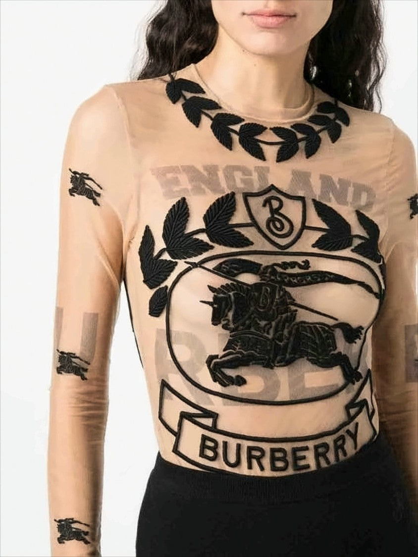 Burberry Sheer Long-Sleeve Bodysuit With Embroidered Motifs