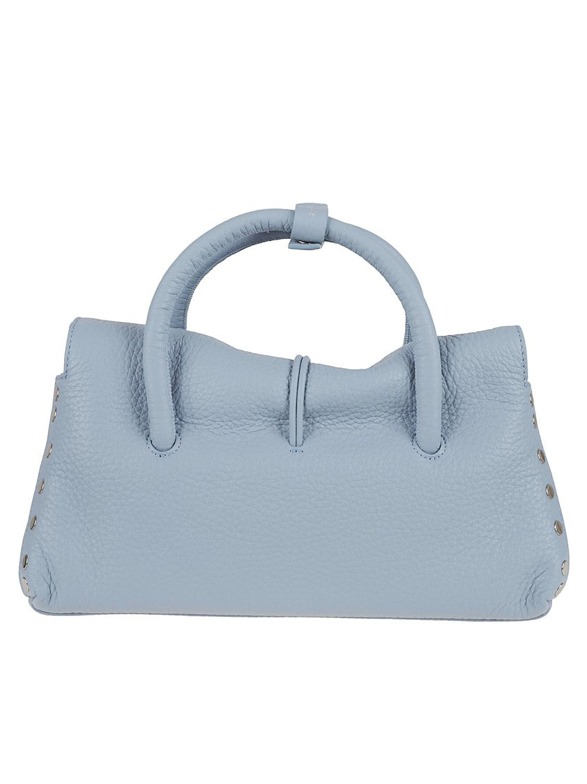 Zanellato Structured Blue Pebbled Leather Shoulder Bag